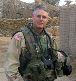 A friend took this photograph of Father Eric Albertson during his time ministering to soldiers in Iraq several years ago. He is a priest of the Military Archdiocese and U.S. Army Major. (Submitted photo) 