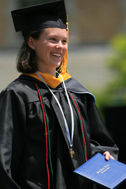 Senior Julie Malone is all smiles on May 19 after receiving St. Mary’s College’s Lumen Christi Award, the highest honor that the college can give a student. (Submitted photo)  