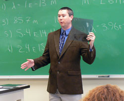 Ben Grimes, a physics teacher at Roncalli High School in Indianapolis, said one of the most rewarding parts of his job is “when the students recognize what is going on around them.” (Photo by Bryce Bennett)