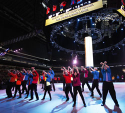 Animators bring the word of God to life in Lucas Oil Stadium in Indianapolis during the Nov. 18 morning general session of the National Catholic Youth Conference. More than 23,000 youths, chaperones and conference presenters spent Nov. 17-19 at the Indiana Convention Center and the stadium learning how they are “Called to Glory” through their faith. For more coverage of NCYC, see pages 2, 8-13, and 20. (File photo by Mary Ann Garber)