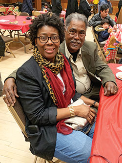 Nolan and Rachelle Franklin of Holy Angels Parish in Indianapolis enjoy a reception in the Archbishop Edward T. O’Meara Catholic Center in Indianapolis after participating in the World Marriage Day Mass across the street at SS. Peter and Paul Cathedral on Feb. 9. (Photo by Sara Geer)