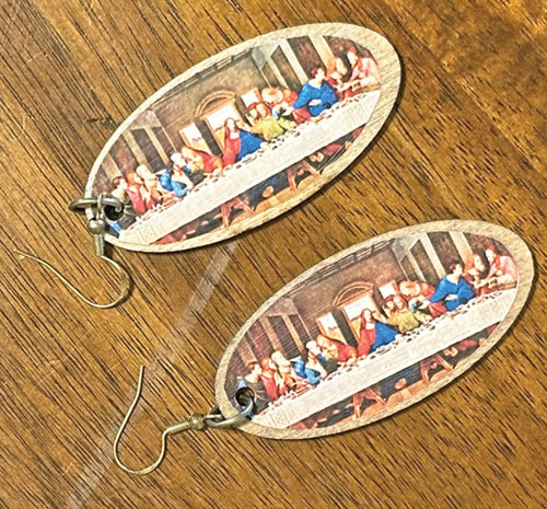 A group of about 30 women in All Saints Parish in Dearborn County made about 500 sets of earrings featuring an image of Leonardo da Vinci’s fresco “The Last Supper” in a positive response to the opening ceremony of the Summer Olympics in Paris that was interpreted by many as mocking the image. (Submitted photo)